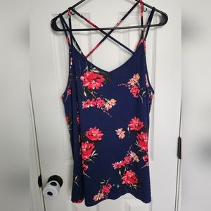 NWT Papermoon navy blue floral strappy back tank top, size 2X